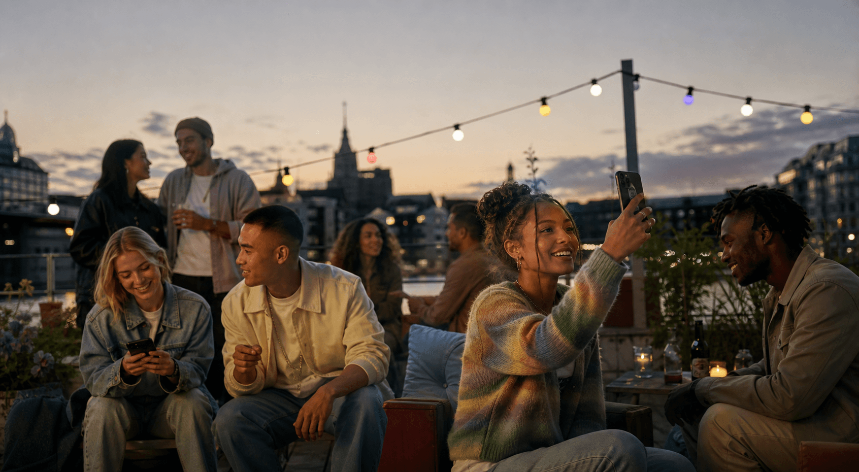 Friends creating and connecting together on a rooftop